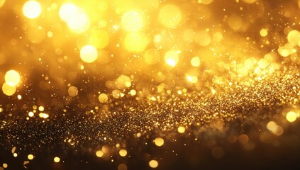 Stunning Abstract Background with Shimmering Golden Particles and Bokeh Effects Creating a Luxurious and Festive Atmosphere for Design and Decoration