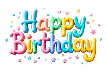 Fototapeta premium Colorful happy birthday 3d text greeting lettering for celebration. on the transparent background. Festive phrase for card, banner, invitation. 