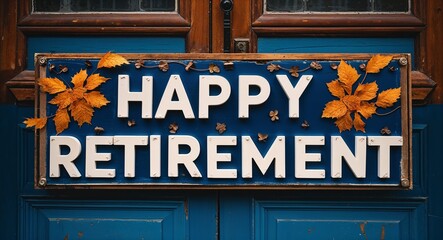 happy retirement lettering on a signage in door background