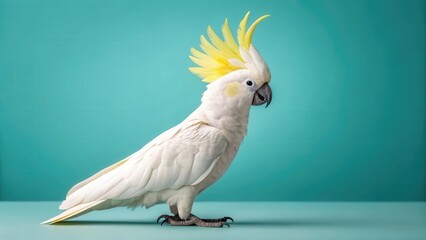 Fototapeta premium a captivating close-up of a sulfur-crested cockatoo with a striking crest, standing poised