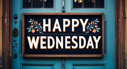 happy Wednesday lettering on a signage in door background