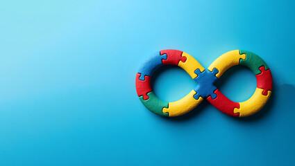 Colorful Puzzle Infinity Symbol on Gradient Background for Autism Awareness Day
