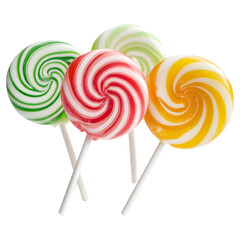 Set of colorful swirl lollipops isolated on transparent background.