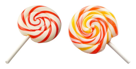 Colorful swirl lollipops isolated on transparent background.