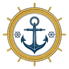 Nautical Compass: A classic nautical illustration showcasing an anchor and ship wheel, exuding a sense of adventure, travel, and maritime charm.