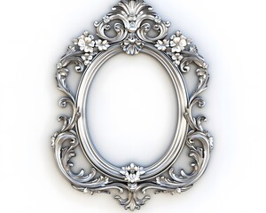 Elegant Silver Oval Frame with Floral Design, Baroque Style