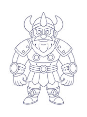 Viking Warrior in Detailed Armor with Weapons – Historical Adult Coloring Page on White Background
