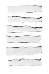 Fototapeta premium Torn paper strips isolated on white background for creative design, collage, mockup presentations, and crafting projects in various artistic styles.