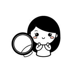 a chibi anime girl dabbing blush onto her cheeks