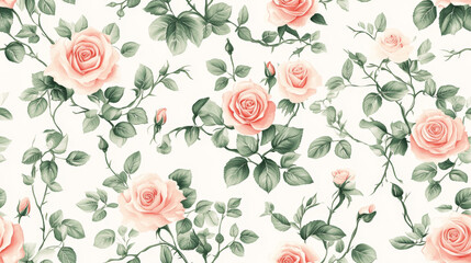 Seamless tileable minimalist floral pattern with delicate flowers and pastel colors