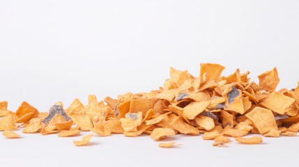 Crunchy Golden Potato Chips Pile on White Background
