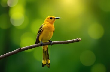 Bright colorful bird on a branch on a blurred background