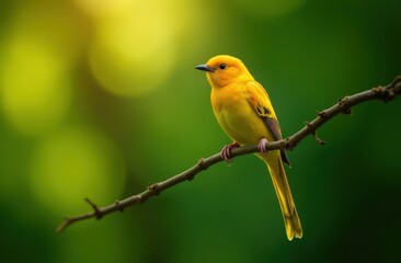 Bright colorful bird on a branch on a blurred background