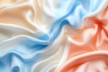 Obraz premium Piece of fabric with a blue, white, and orange stripe. The blue and white stripes are the most prominent, but the orange stripe is also noticeable. The fabric appears to be a piece of silk