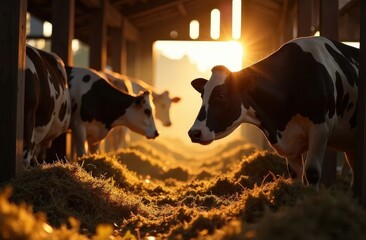 Cows in the cowshed . Animal husbandry. Milk production .