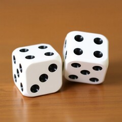 High-resolution stock photo of two six-sided dice with precisely cut-out black dots, showcasing a clean commercial aesthetic