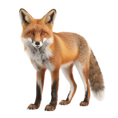 Fototapeta premium Curious red fox with pointed ears and fluffy tail standing attentively in a neutral space