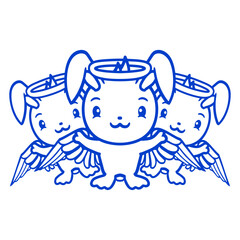 Fototapeta premium 3 Rabbits Angel Wings Halo Holy Heaven Sky Team Design Lover Art Vector Illustration Card T-Shirt Poster Sticker Graphic Print Decorative Drawing Isolated Logo Decoration Symbol Creative Cool Style 