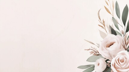 Elegant floral background with soft pastel roses and greenery