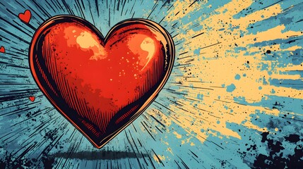 A creative and vibrant vector illustrated heart icon in a playful comic book style, ideal for expressing love in various digital design projects.