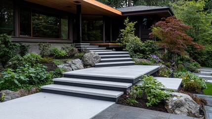 Modern Home Exterior Steps and Landscaping