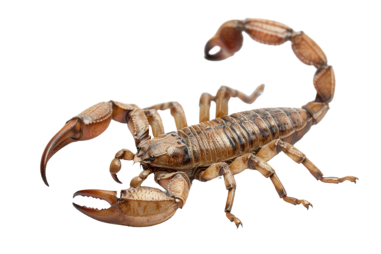Detailed image of a scorpion with raised claws and curled tail
