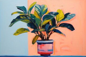 Plant on pot painting leaf art.