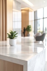Fototapeta premium sleek and modern office environment with blurred figures in background adds depth to scene
