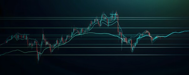 Stock market chart with candles and oscillating moving averages
