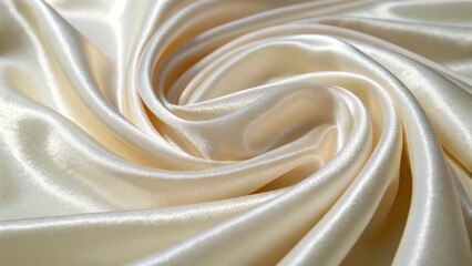 Obraz premium A close-up of luxurious, smooth, cream-colored satin fabric, elegantly swirling with a soft sheen.