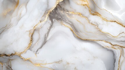a luxurious close-up of marble with intricate swirls of white, gray, and gold, resembling a natural abstract painting. 