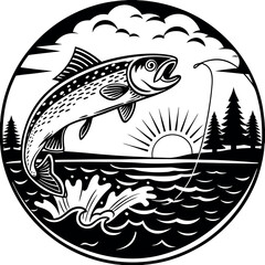 -a-vibrant-sunset-backdrop-highlights-a-leaping-fi.eps