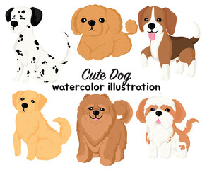 Obraz premium Watercolor illustration of cute dog breeds in a charming and artistic hand-painted style
