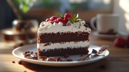 Decadent Chocolate Cake with Fluffy Whipped Cream - Sweet Dessert Delight for Bakery Menu