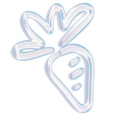 Carrot Clipart, Hand Drawn Doodle, Metallic Blue Aesthetic Doodle, ballon 3D, Y2K element, 3d vector, Sketch Icons, groovy sticker. (PNG Transparent)
