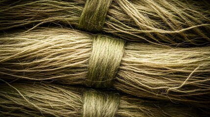 Fototapeta premium Textured Bundles of Natural Fiber Yarn, Raw Organic Thread, Eco-Friendly Textile Material