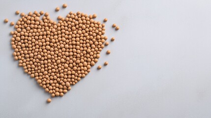 Soybeans in heart shape on light background symbolizing health and nutrition