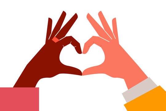 Hands clasped together making a heart. Diversity, empowerment, support. Concept illustration. Modern flat design perfect for love, unity, diversity, inclusion and relationship concepts