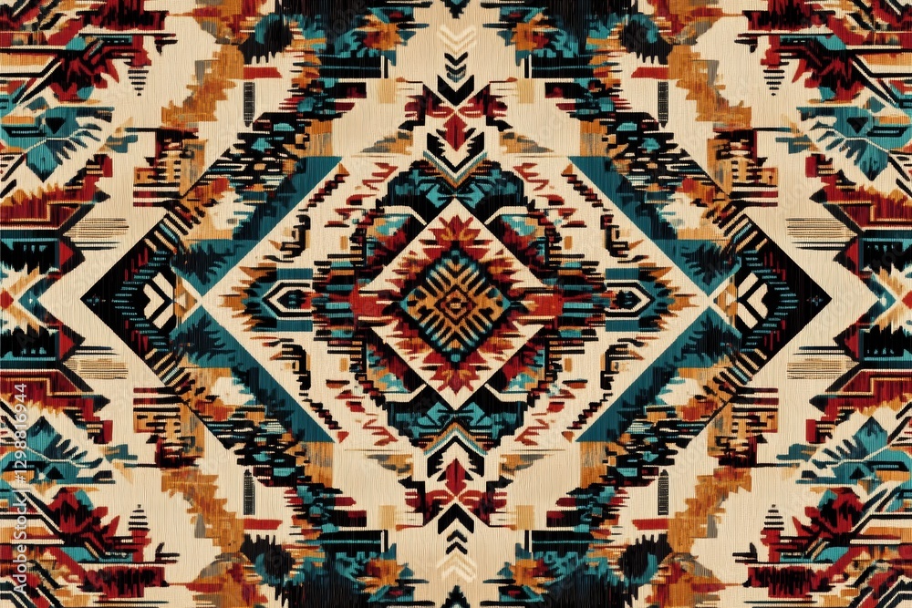 Aufkleber colorful geometric pattern with tribal design in earth tones presented on a textured background. gen