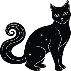 a mystical black cat with glowing eyes and a swirl vector