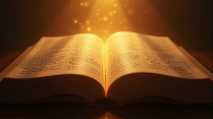 Fototapeta premium Glowing Holy Bible Illuminating Ancient Sacred Words Of Faith