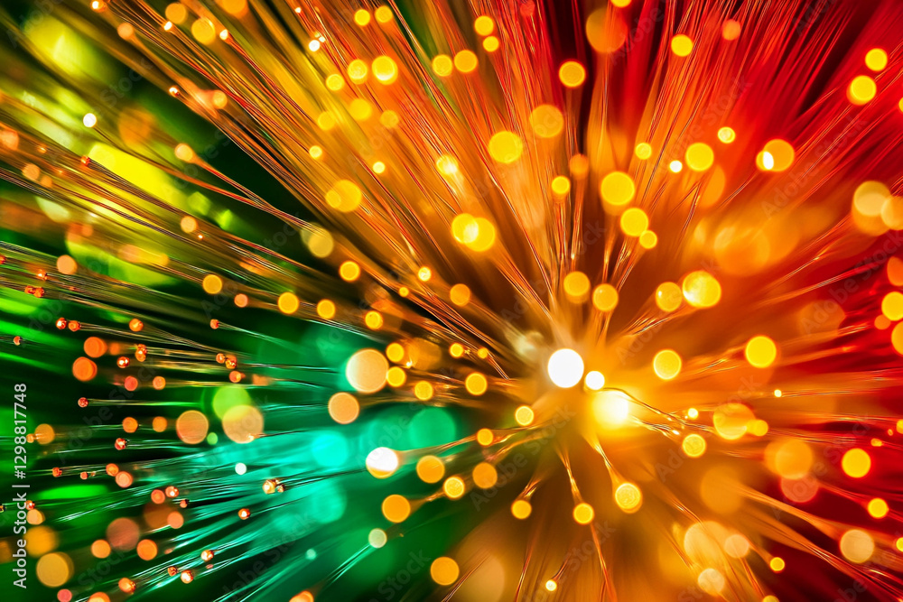 Wall mural vibrant display of fiber optic light scattering creating dynamic patterns in bright colors