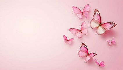 Pink background with flying butterflies