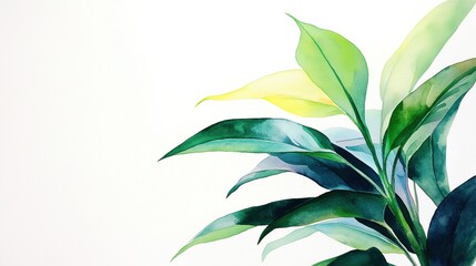 Obraz premium Watercolor illustration of green and yellow tropical leaves on white background