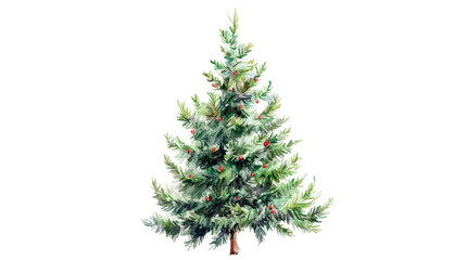 Christmas tree isolated on white background decorated with ornaments and lights, seasonal festive decor for home and holiday celebrations.