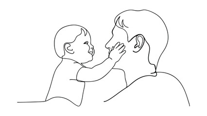 A singleline drawing depicts a heartwarming scene of a baby gently touching their fathers face, showcasing pure love and tender affection between parent and child.