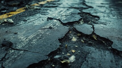 Cracked Asphalt Road Surface Showing Extensive Damage