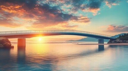 Fototapeta premium peaceful sunset bridge over calm water