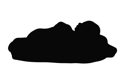 Silhouette of a newborn baby in blanket on white background, innocence