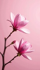 Obraz premium Pink spring magnolia flowers against a light background, pink, light
